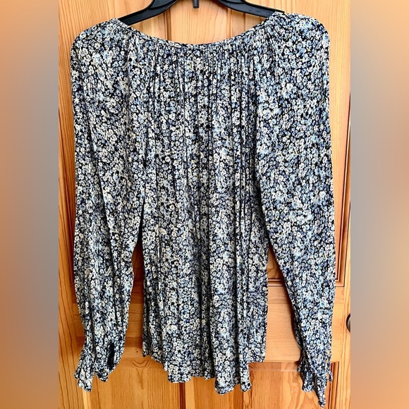 Chaps Blue Ditzy Floral Women's Top SZ M Cotton Viscose Cottagecore Garden Boho - Picture 9 of 14